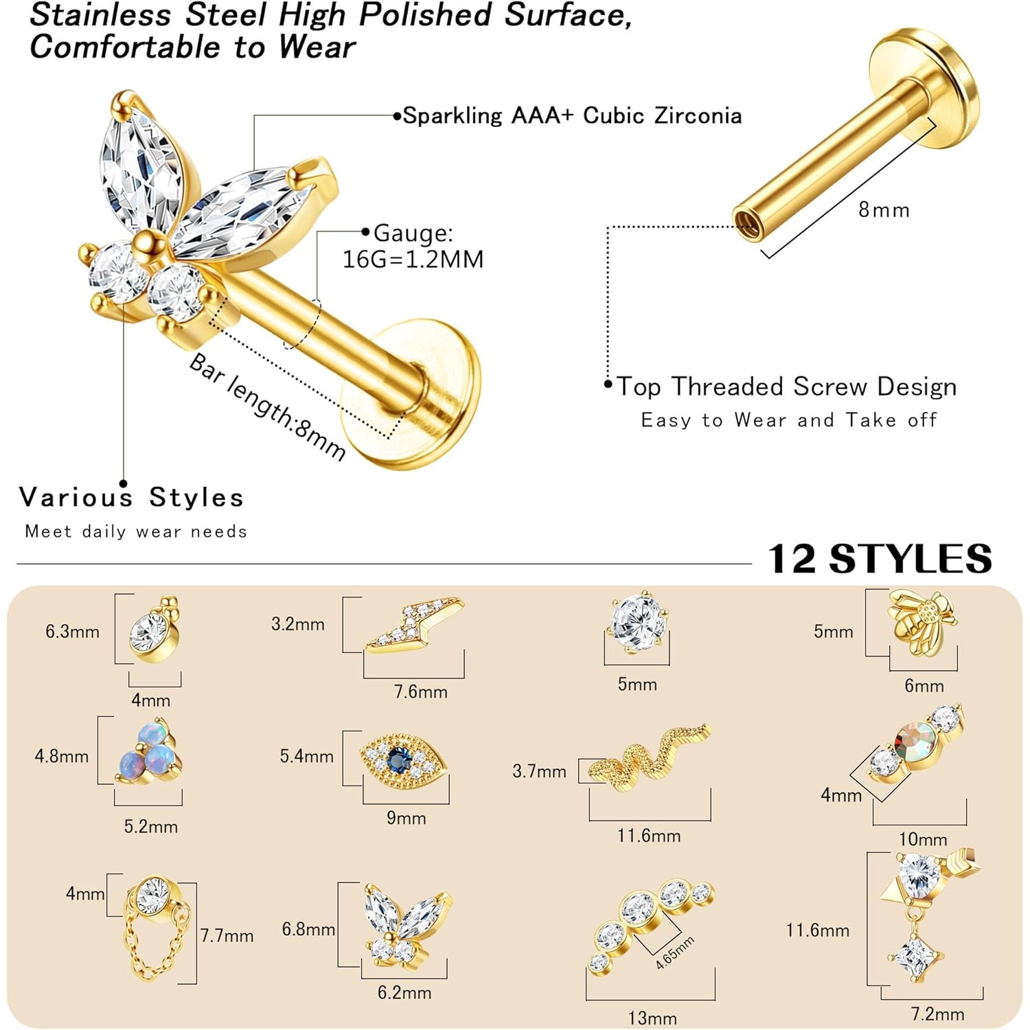 Bobisty 1Pc Cartilage Earrings - Body Jewelry Surgical Steel 评论和价格