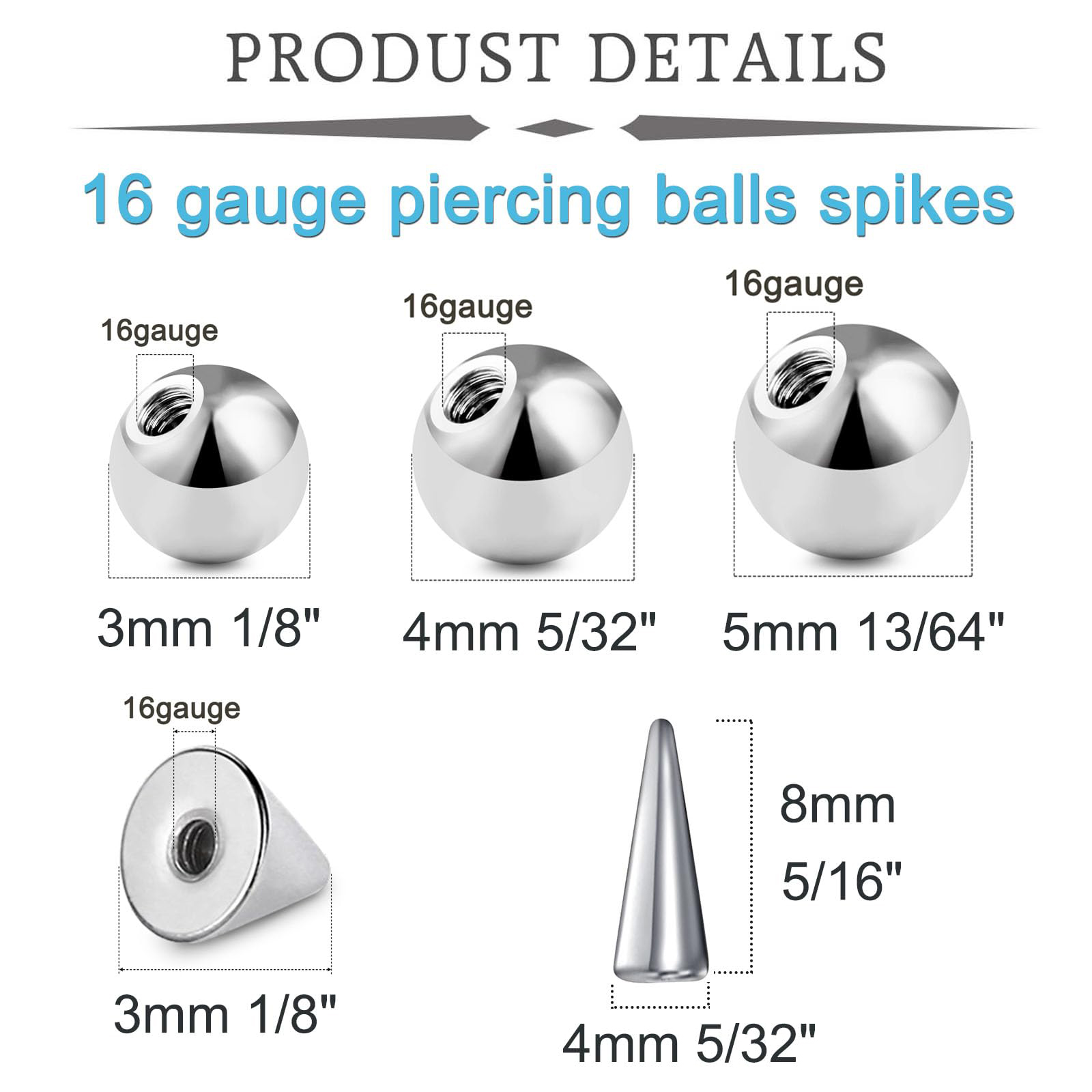 20pcs 16Gauge Stainless Steel  - Body Jewelry Replacement Ball 评论和价格